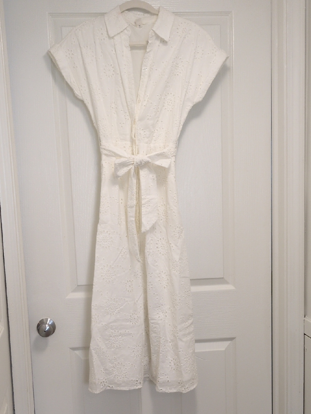 Caslon White Eyelet Button-Front Midi Dress